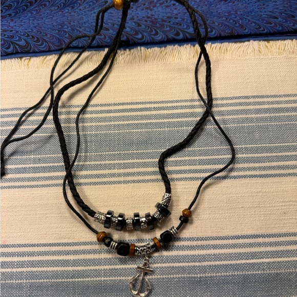 153-PCT New Double Layer Leather  Achor Bohemian Wooden Bead  Adjustable Choker - Picture 5 of 6